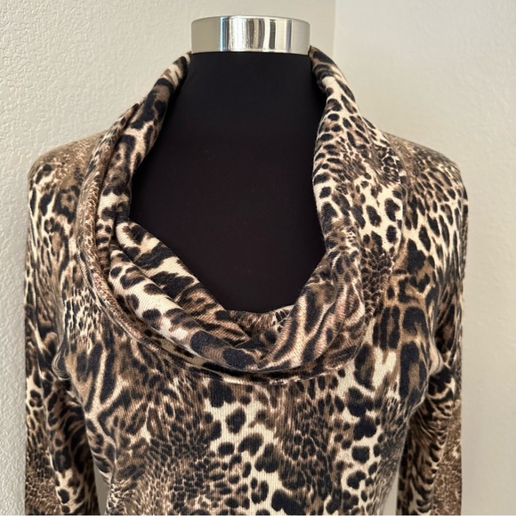 Lafayette 148 New York Cashmere Leopard Animal Print Cowl Neck Sweater Size L - Picture 3 of 11